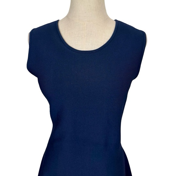 Lela Rose Accordion Lasercut Knit Viscose Fit and Flare Dress in Navy - Picture 7 of 10
